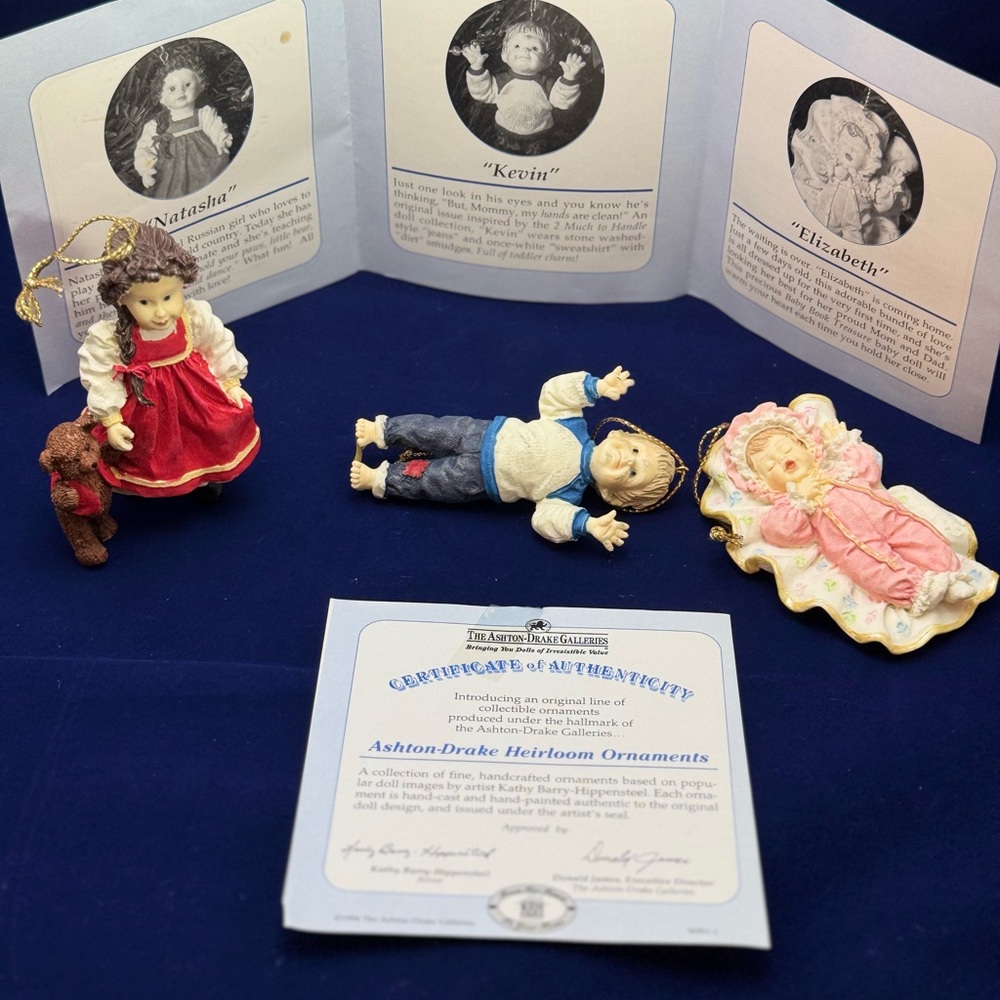 VTG Ashton-Drake Heirloom Ornaments - Set of 3 (Natasha, Kevin, Elizabeth)